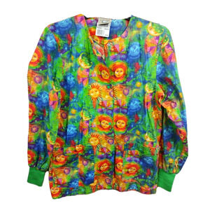 VTG Cottonality Women's Scrub Top Coat Colorful Long Sleeve XS Pockets Buttons